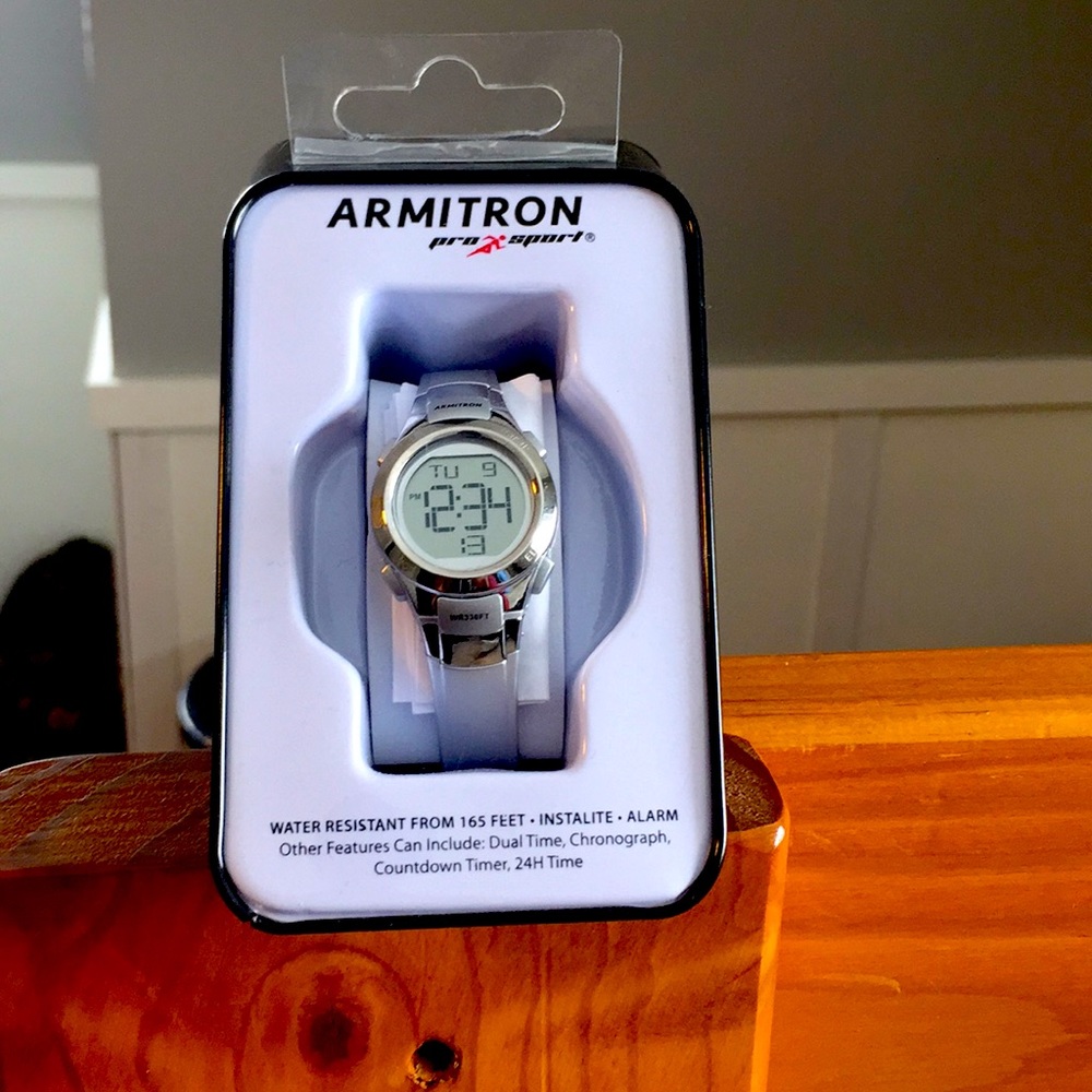 A silver ladies sports watch